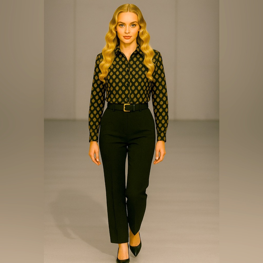 Miu Miu Black and Gold Button-Down Shirt